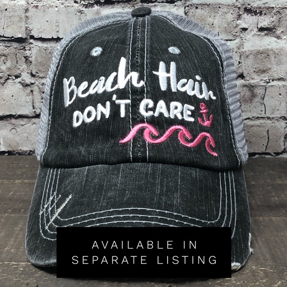 "Beach Hair Don’t Care" Embroidered/Distressed Cap - Picture 5 of 8